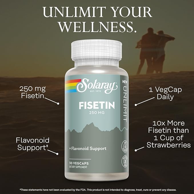 SOLARAY Fisetin 250 mg - Flavonoid & Antioxidant Support for Longevity - Once Daily Formula - Vegan, Gluten Free Fisetin Supplements - 30 Servings, 30 VegCaps