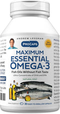 ANDREW LESSMAN Maximum Essential Omega-3 Mint - 30 Softgels - Ultra-Pure, High Potency Omega-3 Oils. High DHA, No Stomach Upset, No Contaminants, No Mercury. Small Easy to Swallow Softgels