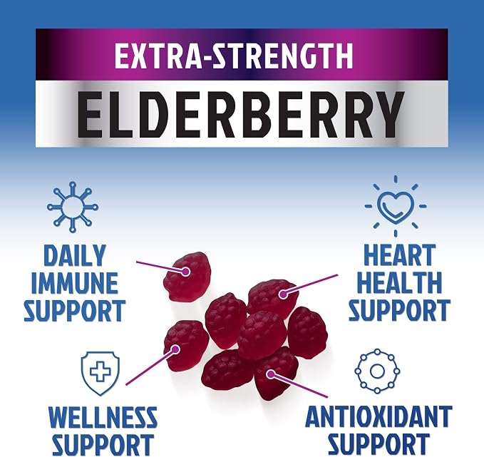 Elderberry Immune Support Gummies - 3X Strength Sambucus Elderberry Gummy with Vitamin C, D3 & Zinc - Nature’s Black Elderberry Extract - Immune Support Supplement for Adults & Kids - 120 Gummies