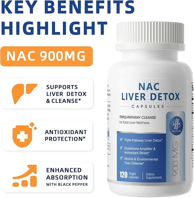 NAC Supplement 900 mg – Liver Cleanse Detox & Repair, Antioxidant & Cellular Health, Alcohol Defense Support – N-Acetyl Cysteine Capsules with Milk Thistle, Turmeric, Dandelion & Artichoke – 120 Count
