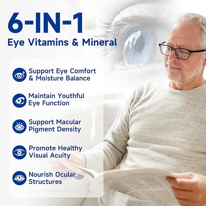 Eye Vitamin and Mineral Supplement Vision Support 120 Vegan Soft Gels, Contains Lutein, Zeaxanthin, Vitamin C & E, Zinc, Copper, Eye Health Supplements for Adults, 1 Pack