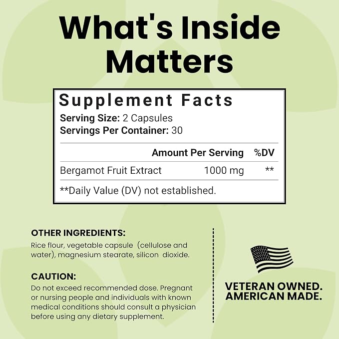 Luma Nutrition Citrus Bergamot 1000mg Per Serving - Citrus Bergamot Supplement - Heart Health Support - Made in the USA - Veteran Owned - 60 Capsules, 30 Servings