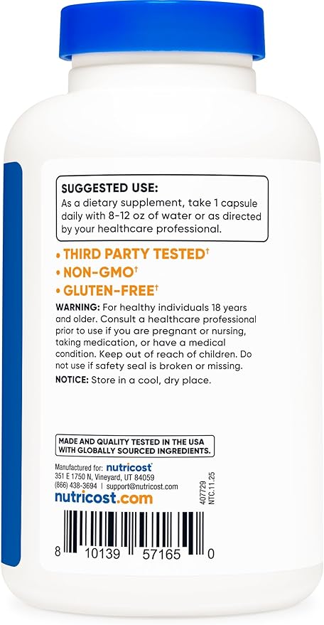 Nutricost N-Acetyl L-Cysteine (NAC) 600mg, 240 Vegetarian Capsules - Vegan, Non-GMO, Gluten Free