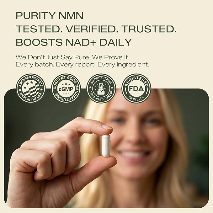 NMN Supplement 1000mg 99% Pure Organic – Cellular Energy & Healthy Aging Support – GMP Certified, Third-Party Tested – 90 Capsules, 45-Day Supply
