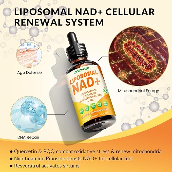 Liposomal NAD Supplement - 1500mg NAD+ Liquid Drop for Women & Men Nicotinamide Riboside Chloride & Resveratrol Complex - Cellular Renewal, Anti-Aging Support - 30 Servings (2 fl oz)