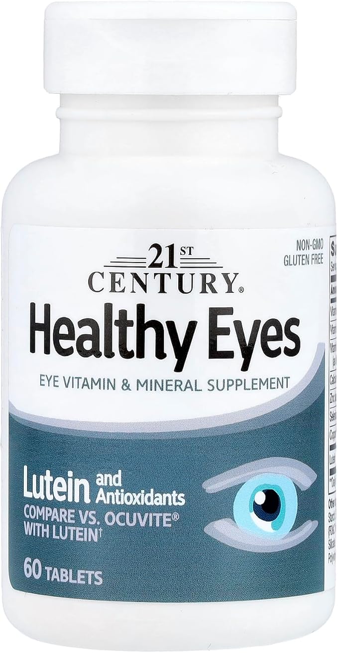 21st Century Healthy Eyes with Lutein Tablets, (60 Count), Eye Vitamins & Mineral Supplement with Antioxidants for Vision Support, Eye Health Supplements for Adults & Seniors, Non GMO & Gluten Free