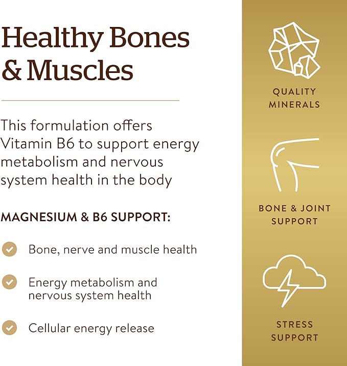 Solgar Magnesium with Vitamin B6, 250 Tablets - Promote Healthy Bone Mineralization, Support Nerve & Muscle Function, Energy Metabolism - Non-GMO, Vegan, Gluten Free, Dairy Free, Kosher - 83 Servings