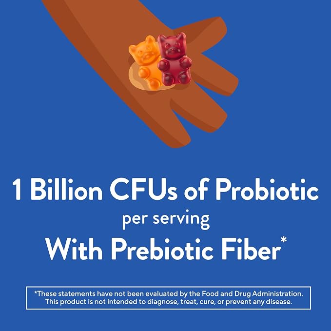 L’il Critters Probiotic Daily Gummy Supplement for Kids, for Digestive Health Support, Grape, Cherry and Orange Flavors, 60 Gummies