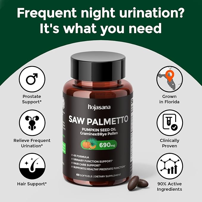 Saw Palmetto for Men Prostate Health Supplement, Pharmaceutical Grade - DHT Blocker - Graminex | Pumpkin Seed Oil | Nettle Supports Urinary Function & Hair Loss Prevention, 60 softgels