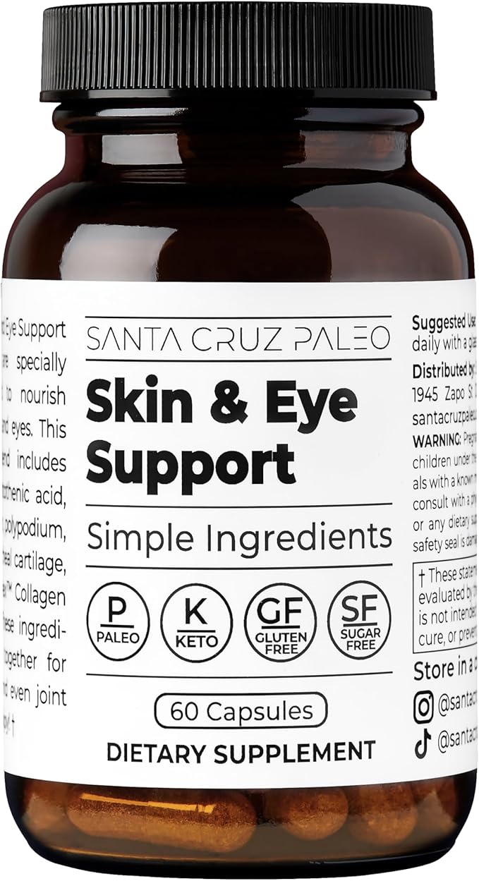 Santa Cruz Paleo Skin & Eye Capsules, Simple Daily Formula for Skin Appearance & Eye Routine, Clean Ingredients, Gluten Free, Keto & Paleo Friendly, 60 Capsules