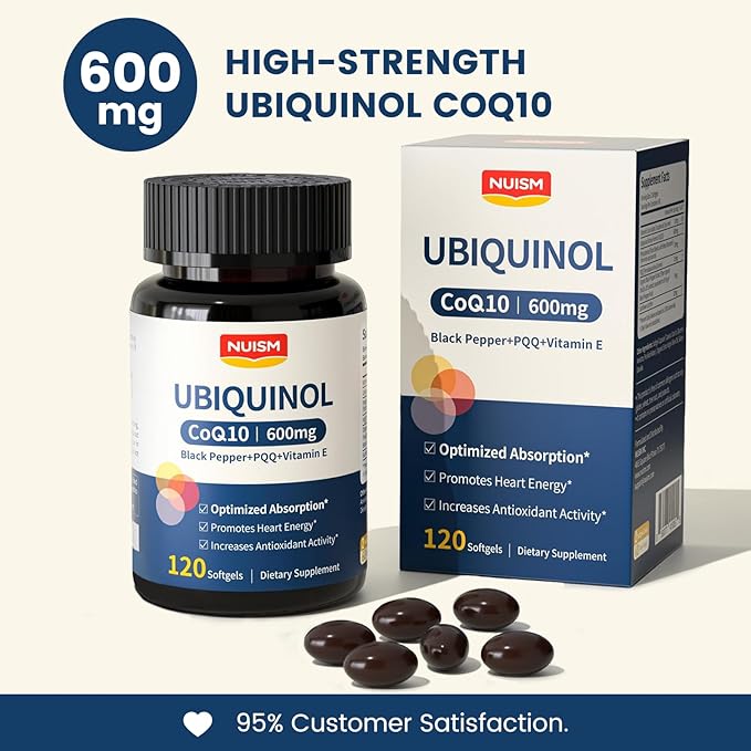 CoQ10 600mg Softgels,Ubiquinol Q10 Coenzyme Supplement,Coq 10 600mg Vitamins Maximum Absorption,Antioxidant Support for Heart Health & Energy