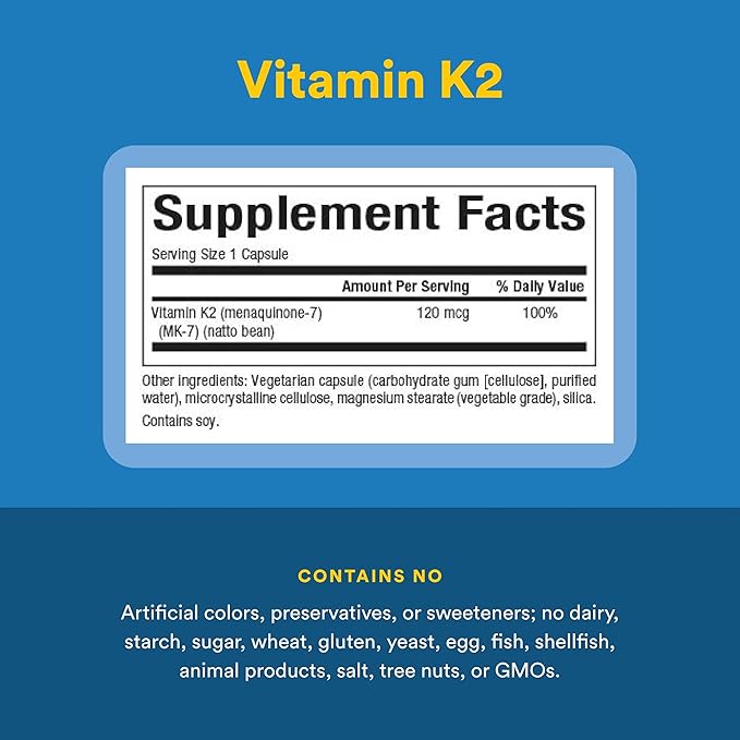 Natural Factors, Vitamin K2 120 mcg, Supports Bone and Vascular Health, 60 Capsules