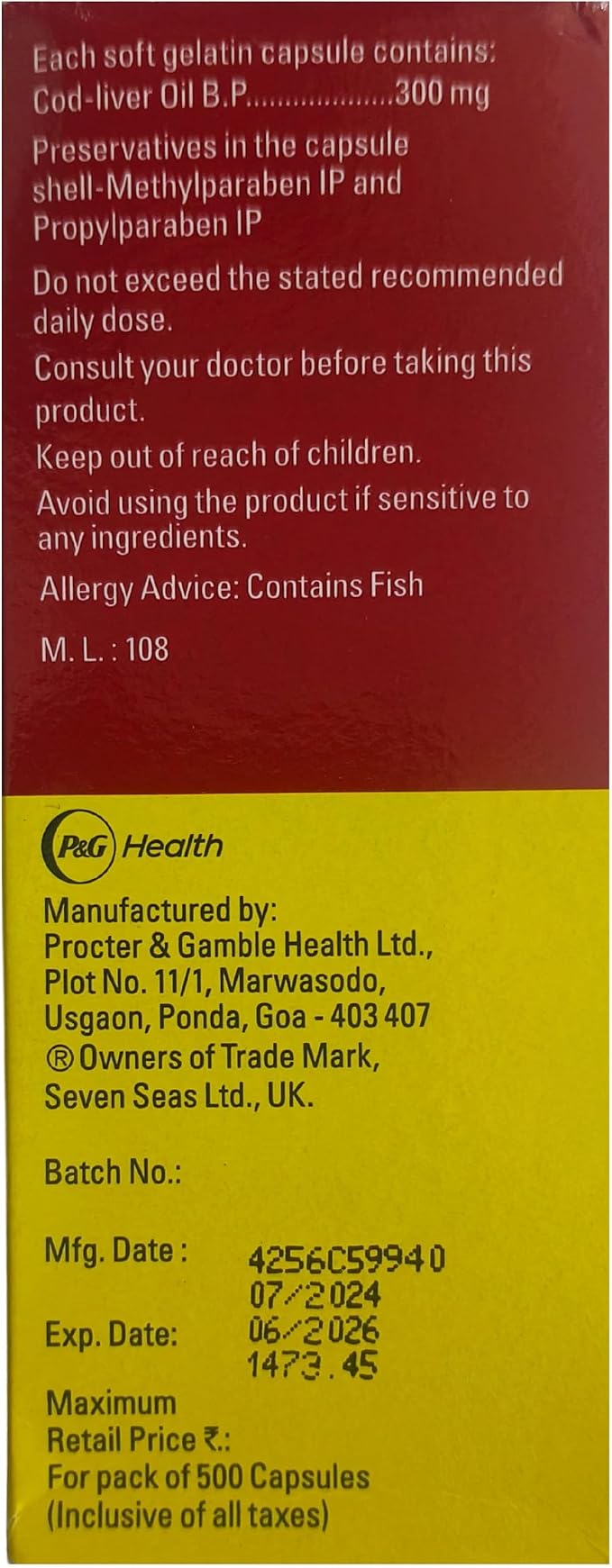 Seven Seas Cod Liver Fish Oil 500 Capsules