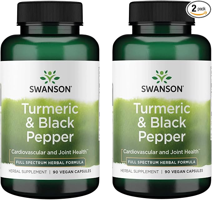 Swanson Premium Turmeric & Black Pepper Antioxidant Supplement for Active Adults Seeking Joint, Digestion, and Circulation Support - Non-GMO, Organic (90 Vegan Capsules, 2 Pack)