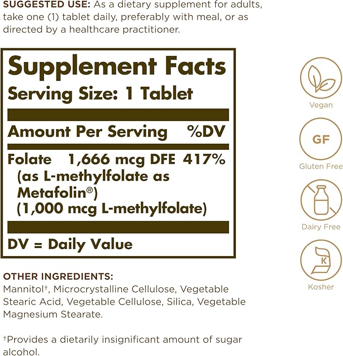 Folate (as Metafolin) 1000mg.