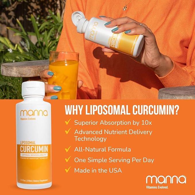 Manna Vitamins Evolved Liposomal Liquid Curcumin for Advanced Absorption Best Turmeric Supplement for Daily Joint & Immune Health Support - Vegan, Non-GMO, 95% Curcuminoids (2 Pack)