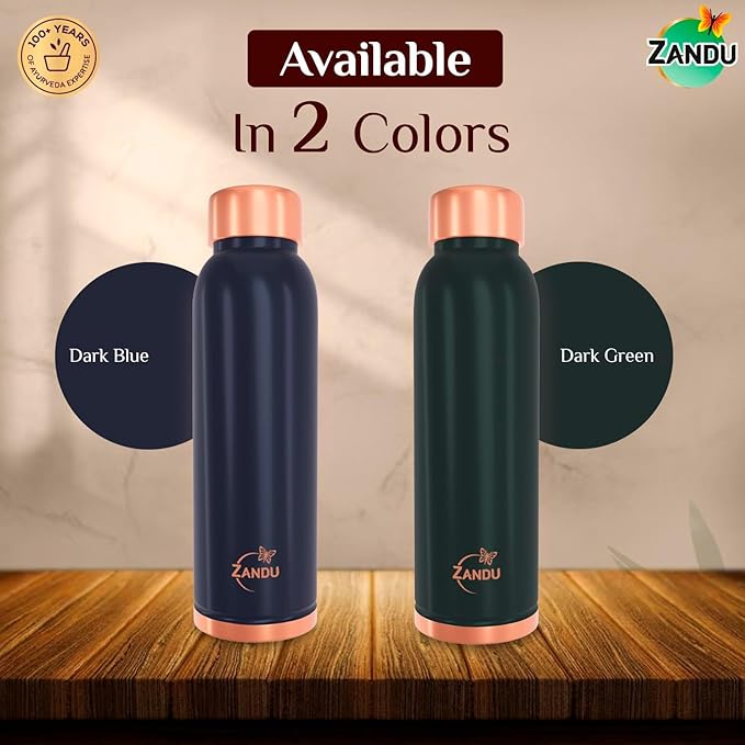 Zandu Copper Bottle (Green): Prepared with 100% Pure Copper | Useful in Promoting Overall Health (Pack of 950 ml)