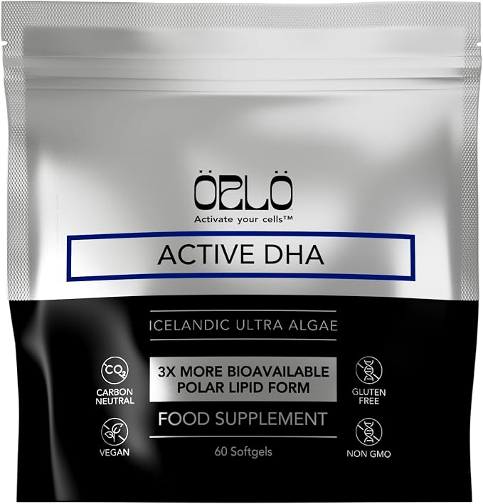 Orlo DHA Supplement 1000mg - 3X Absorption Natural Icelandic Nordic Omega 3 DHA & EPA for Brain & Eye Support – Vegan Fish Oil Alternative, No Fishy Aftertaste, 60 Easy-to-Swallow Mini Softgels