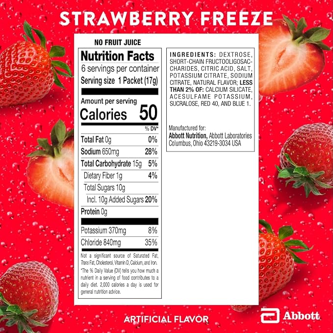 Pedialyte AdvancedCare Plus Electrolyte Powder, Has 33% More Electrolytes and PreActiv Prebiotics, Strawberry Freeze, 6 Powder Packets (Pack of 3)