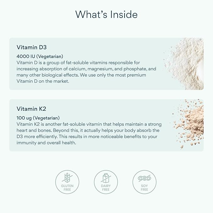 Bettervits Vitamin D3 5000 IU for Women and Men | with High Strength K2 Vitamins for Immune Support and Bone Health | Vitamin D Supplements with Calcium Absorption | 60 Vegetarian Capsules