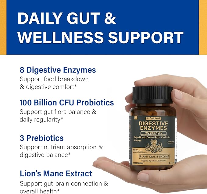 Digestive Enzymes Supplement with 100 Billion CFU Organic Probiotic & Prebiotic - Multi-Enzyme Formula for Women & Men - Supports Digestive & Gut Health, Aids Protein, Carb & Dairy Digestion, 120 Caps