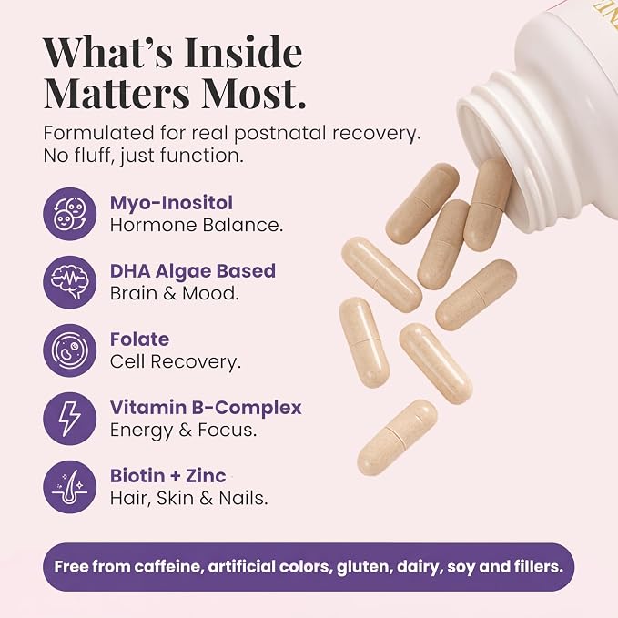 Align & Shine Postnatal Vitamins for Women - DHA, Iron, Folate, Vitamin B12 & Myo-Inositol | Postpartum Recovery - Breastfeeding Friendly - 1 Month Supply (60 Capsules)