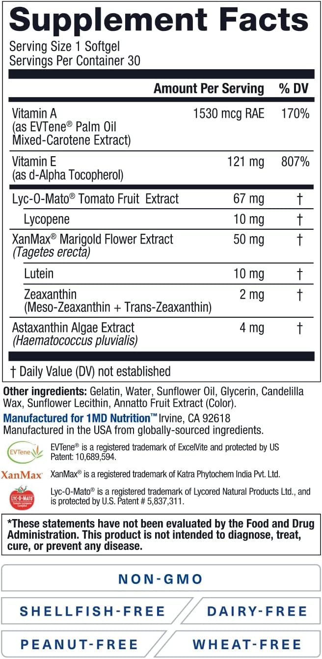 1MD Nutrition MoveMD & VisionMD Joint Support & Eye Care - Collagen, Hyaluronic Acid, Astaxanthin, OptiLut Lutein, Zeaxanthin