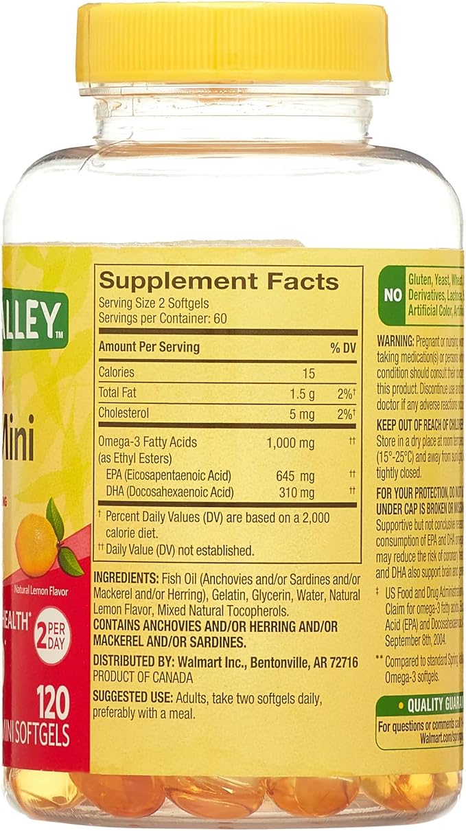 Spring Valley Omega-3 Mini from Fish Oil 1000 mg, 120 Count, Dietary Supplement, Omega 3 Mini Softgels Bundle with Luall's 45 Diabetes Decoded