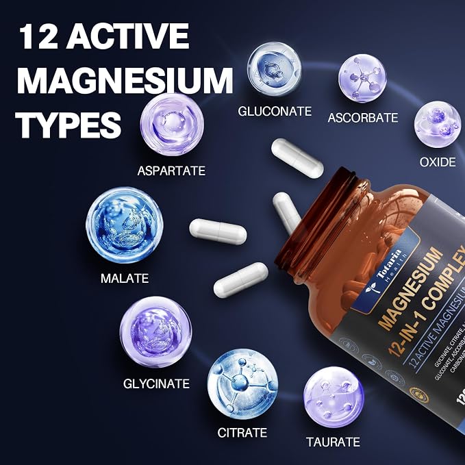 Magnesium Complex 700mg 12 in 1 Magnesium Supplement with Glycinate Citrate Malate Oxide Taurate Aspartate Orotate Magnesium Relaxation,Muscle,Heart Support, Vegan 120 Capsules 2PK