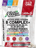 Vitamin B Complex Methylated B Vitamins for Women, Vitamin B12 Methylcobalamin Methylfolate B12 B1 B2 B3 B5 B6 B7 B9 Biotin Myo Inositol Choline Organic Spirulina Methylated Multivitamin 60 Ct
