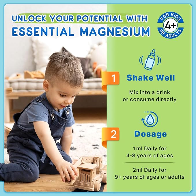 (2 Pack) Magnesium Glycinate Liquid for Kids, Kids Magnesium Liquid Drops Supplement with L-Theanine, Calcium, Zinc, Vitamin D3 K2 for Sleep Calm Relaxation Brain Bones Focus, Lemon Flavor 4 Fl Oz