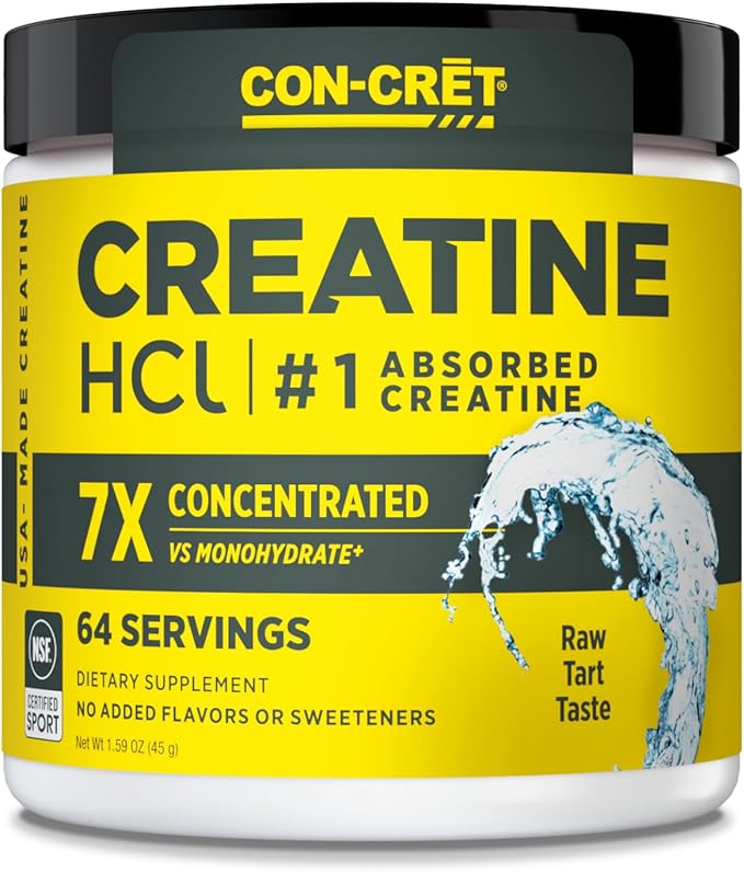 CON-CRET Creatine HCl Powder | Muscle, Cognitive, Cellular Energy Support | No Bloating or Cramps | USA Made & NSF Certified | Unflavored (64 Serving)