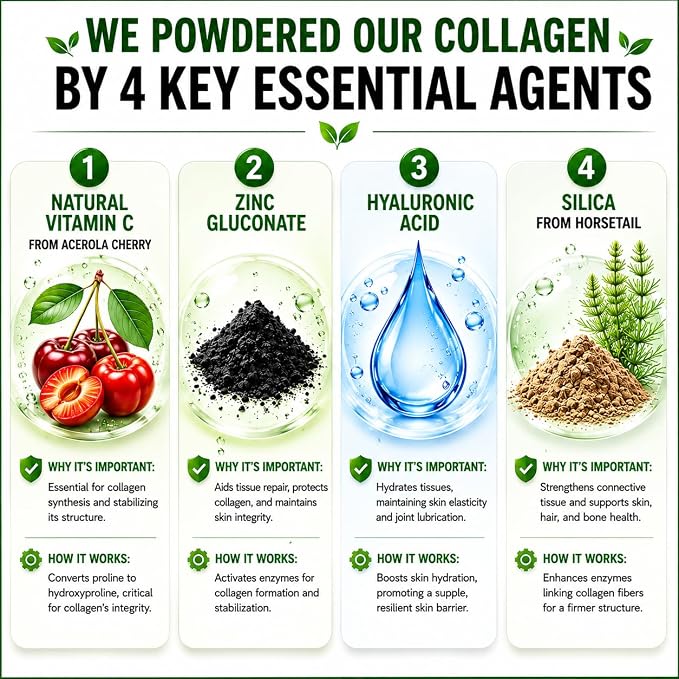 Collagen Peptides Powder with Vitamin C & Hyaluronic Acid - from Organic Cleanest Sources & Super High Absorption - Hydrolyzed Multi Type I, II, III, V, X - Skin Hair Supplement Made in USA