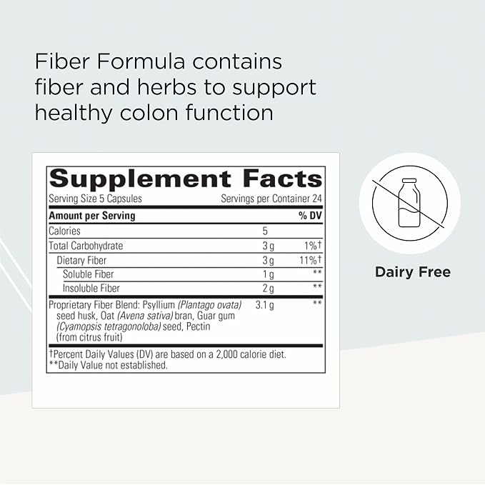 Integrative Therapeutics Fiber Formula - Colon Support Supplement for Healthy Digestion* - Good Source of Dietary Fiber for Gut Health Support* - Dairy-Free & Vegan - 120 Capsules (24 Servings)