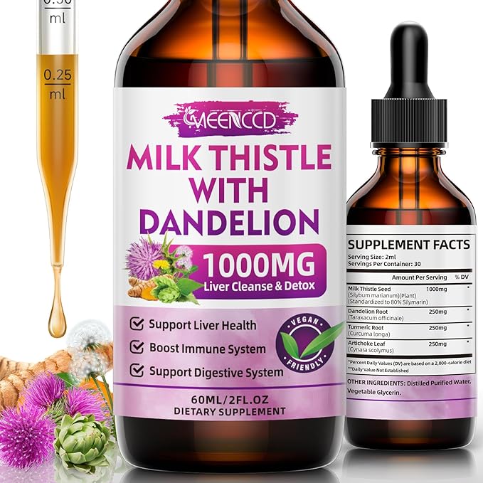 Milk Thistle Liquid Drops - Milk Thistle Supplement with Silymarin, Antioxidant Support, Vegan, Non-GMO, 2 Fl Oz