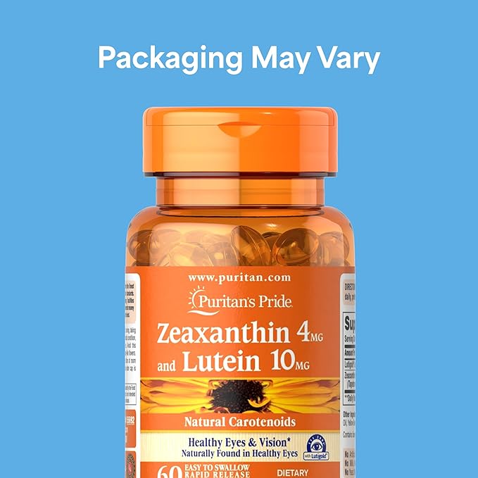 Puritan's Pride Zeaxanthin 4mg with Lutigold™ Lutein 10mg Carotenoids, Dietary Supplement for Healthy Eyes and Vision, 60 Easy-to-Swallow Rapid Release Softgels