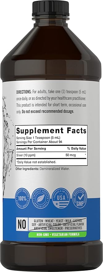 Carlyle Colloidal Silver Liquid | 10 PPM | 16 fl. Oz (473 mL) | with Nano Silver Technology Solutions | Vegetarian, Non-GMO, Gluten Free Supplement