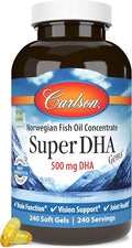 Carlson Super DHA Gems - 500 mg DHA Supplements, 640 mg Fatty Acids, Norwegian Fish Oil Concentrate, Wild-Caught, Sustainably Sourced Fish Oil Capsules, 240 Softgels
