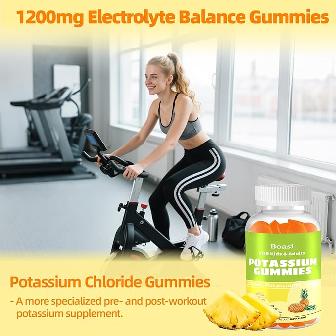 90 Count 1200mg Potassium Chloride Gummies,Sugar Free Electrolyte Balance Gummies,Muscle Relief & Heart Health Potassium Supplement for Adults Women Men