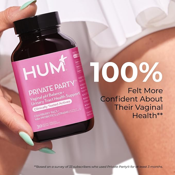 HUM Private Party Vaginal Probiotics for Women, pH Balance and Urinary Tract Support Vaginal Probiotic Supplement with Cranberry & Lactobacillus Blend, Women's Health Cranberry Pills, 30 Capsules