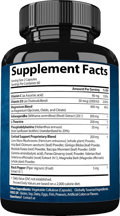 StrongVit Cortisol Supplements for Women and Men with Magnesium, Ashwagandha & L-Theanine. High Cortisol Reducer, Manager, Detox, Lower and Control. Sleep Support & Stress Relief, USA (120 Capsules)