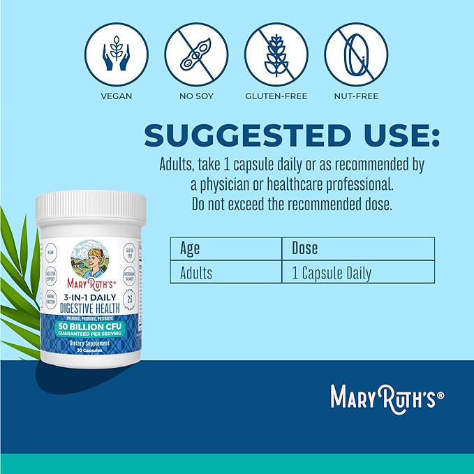 MARYRUTH'S 3-in-1 Probiotics for Digestive Health | Prebiotic & Postbiotic | Gut Health Supplement for Women & Men | 23 Unique Strains | Immune Support | 50 Billion CFU | 30 Servings