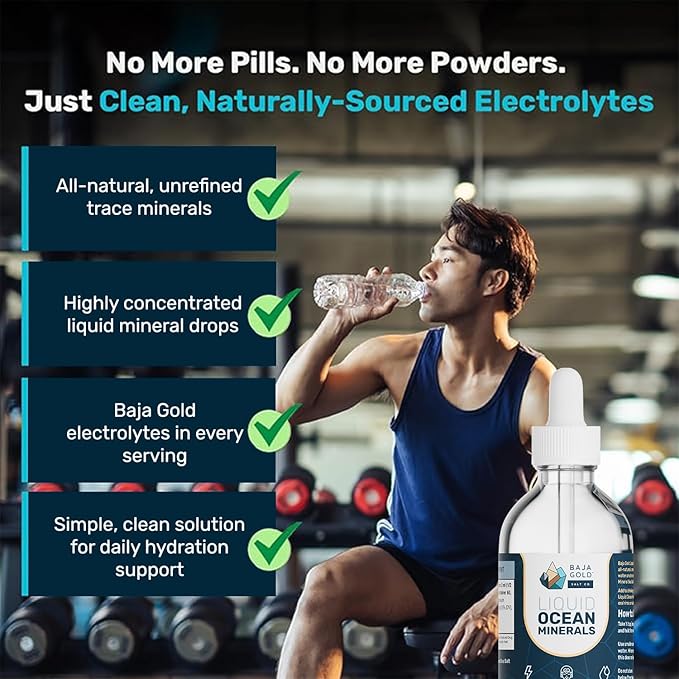 Baja Gold Liquid Ocean Trace Mineral Drops - Ionic Electrolyte Drops for Drinking Water & Food Flavor Enhancement - Mineral-Rich Saline Solution & Oral Cleanse - 4 fl oz, 30-Day Supply
