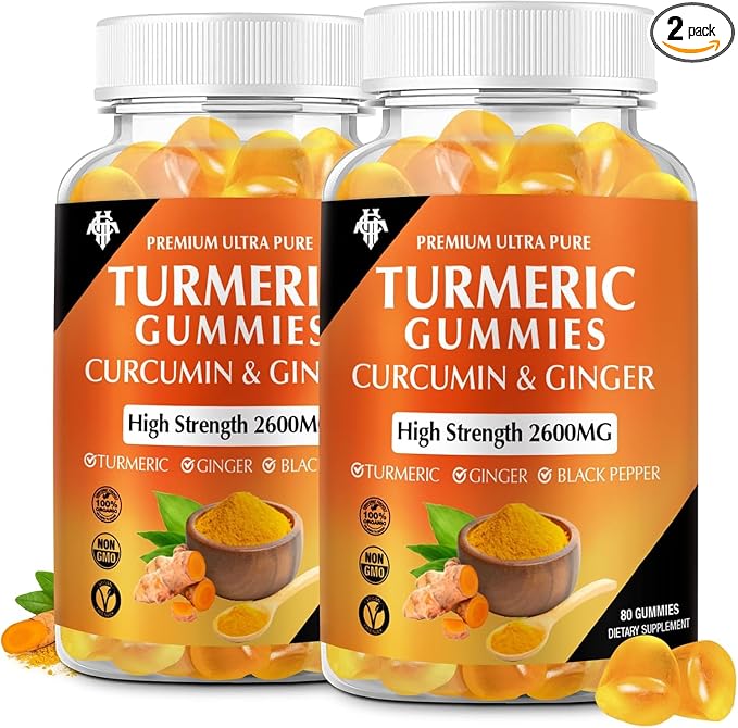 Turmeric Curcumin Gummies (2 Pack) - Turmeric Curcumin Supplements with Ginger & Black Pepper Gummies for Immune Muscle Support Healthy Skin - Vegan, Gluten Free, Low Sugar - for Adults