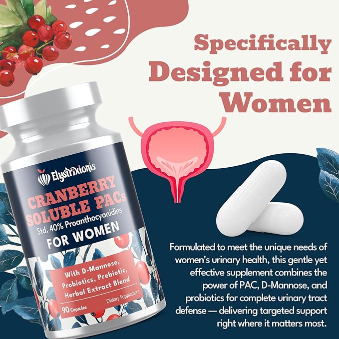 72mg PAC, Cranberry Pills for Women - Organic Cranberry Juice Extract Plus 1000mg D-Mannose, Supports Urinary Tract Health, Cranberry Supplement - 180 Capsules