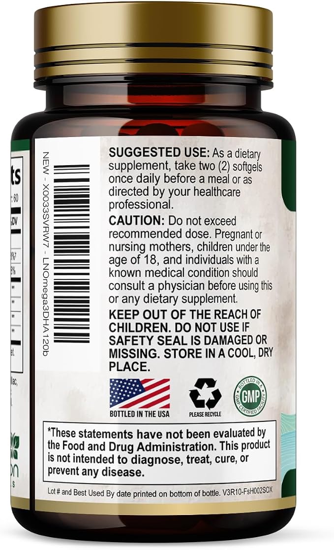 Omega 3 Fish Oil Supplements - 2400mg Fish Oil Per Serving - Triple Strength Omega-3 with EPA & DHA Fatty Acids - Natural Heart, Brain & Immune Support - Wild Caught, Bottled in USA - 120 Softgels
