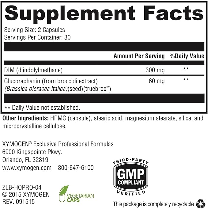 XYMOGEN Hormone Protect - Estrogen Metabolism Support - DIM & Broccoli, Kale, and Kolrabi Extract - Vegetarian, Non-GMO & Gluten Free - 60 Capsules