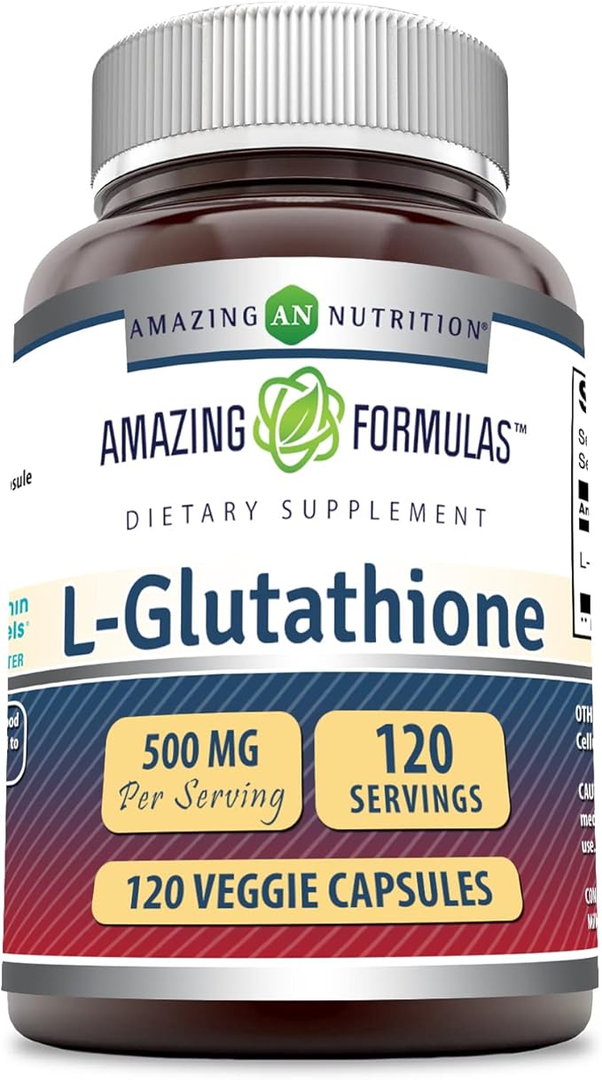 Amazing Formulas L-Glutathione 500 Mg Supplement | Vegetarian Capsules | Non-GMO | Gluten-Free | Made in USA (1 Pack | 120 Count)