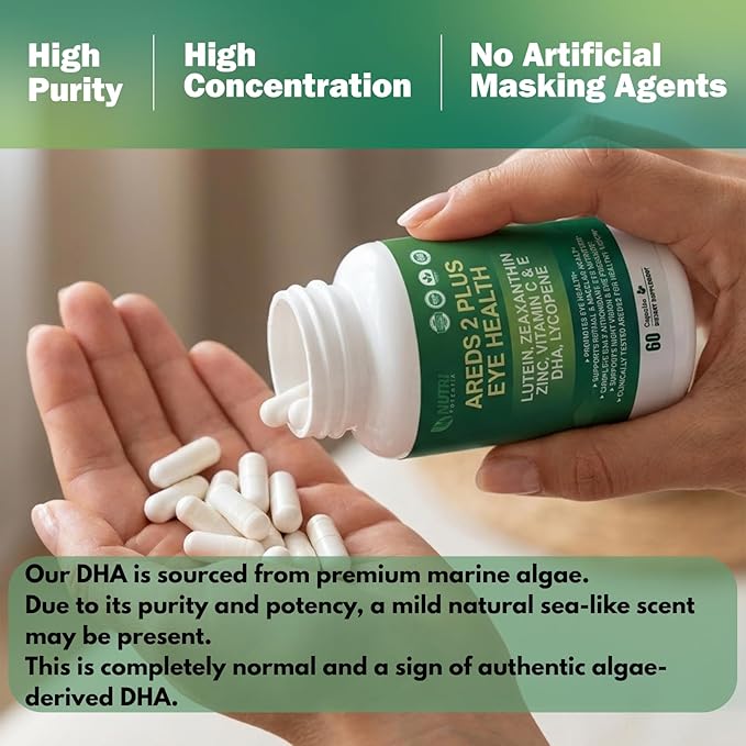 AREDS 2 Plus Eye Vitamin Supplement,Lutein and Zeaxanthin Supplements with DHA for Seniors Macular,Supports Visual Clarity,Focus & Eye Fatigue Relief,Non-GMO,Third-Party Tested(Made & Tested in USA)
