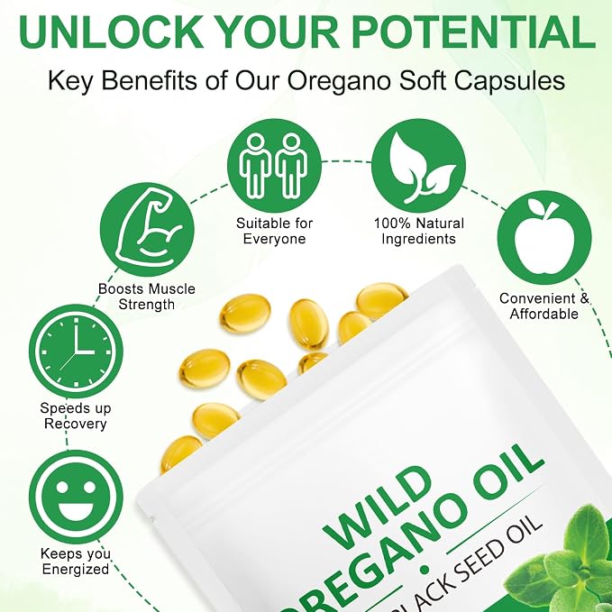 WHLH & WELL-BEING Oil of Oregano with Black Seed Oil Softgels, Oregano Oil Capsules, Non-GMO, Gluten Free, 240